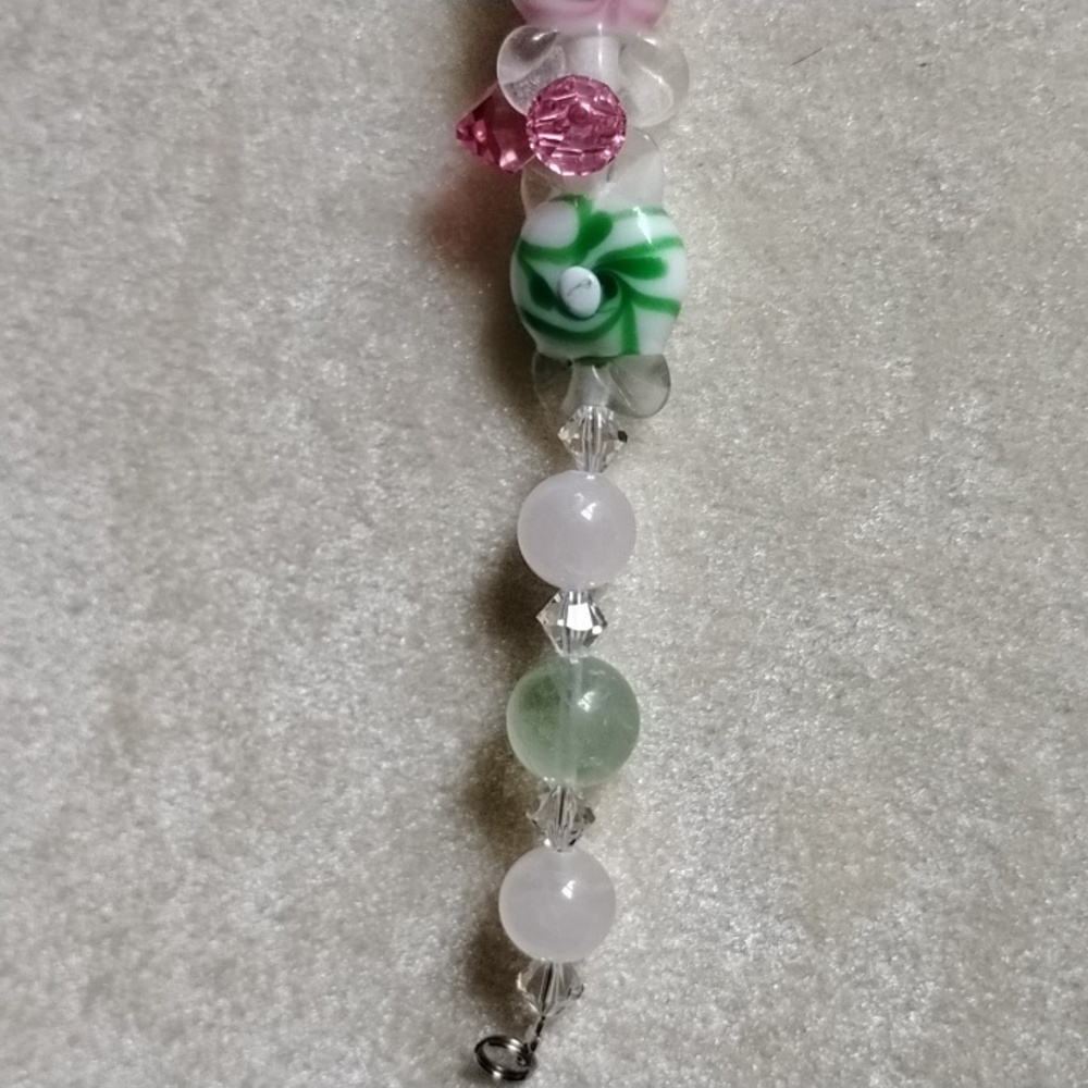 🩷HAND CRAFTED LAMP WORK CANDY SHAPED BEADS WITH SWAROVSKI CRYSTALS &FLUORITE🩷 - Picture 3 of 6